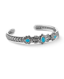 Купить ювелирные браслеты American West Jewelry: American West Sterling Silver Women's Cuff Bracelet Sleeping Beauty Turquoise Gemstone Flower Concha Design Size Small - Large