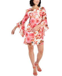 Connected petite Floral-Print 3/4-Sleeve Shift Dress
