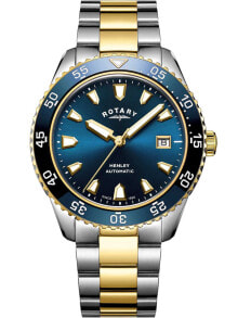 Мужские наручные часы с серебряным золотым браслетом Rotary GB05131/05 Henley automatic mens 42mm 10ATM