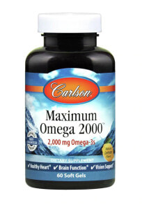 Рыбий жир и Омега 3, 6, 9 Carlson Maximum Omega 2000 Natural Lemon Омега 3 для здоровья сердца, мозга, зрения и суставов 60 гелевых капсул