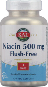 Витамины группы В kal Niacin Flush-Free --  Ниацин без промывки - 500 мг - 120 Вегетарианских капсул