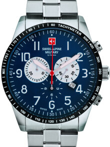 Мужские наручные часы с браслетом мужские наручные часы с серебряным браслетом Swiss Alpine Military 7082.9135 chrono 45mm 10ATM