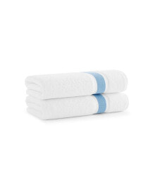 Aston and Arden aegean Eco-Friendly Recycled Turkish Bath Towels (2 Pack), 30x60, 600 GSM, White with Weft Woven Stripe Dobby, 50% Recycled, 50% Long-Staple Ring Spun Cotton Blend, Low-Twist, Plush, Ultra Soft
