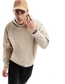 ASOS DESIGN – Oversize-Kapuzenpullover in Beige mit Nylon-Detail