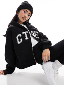 Купить женские толстовки и свитшоты The Couture Club: The Couture Club varsity zip through hoodie in black