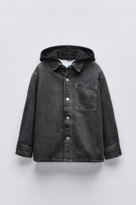 Faux shearling denim overshirt with hood