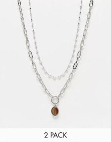 Купить женские аксессуары Reclaimed Vintage: Reclaimed Vintage unisex 2 row necklace with silver chain