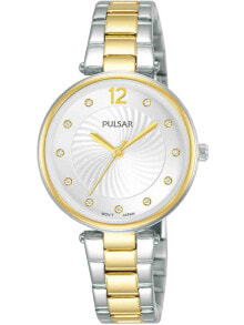 Женские наручные кварцевые часы Pulsar ремешок из нержавеющей стали. Водонепроницаемость-5 АТМ. Защищенное от царапин минеральное стекло. Циферблат украшен  Swarovski.