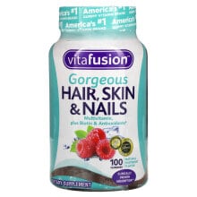 Витамины и БАДы для кожи VitaFusion, Мультивитамины для шикарных волос, кожи и ногтей, натуральный малиновый вкус, 100 жевательных таблеток