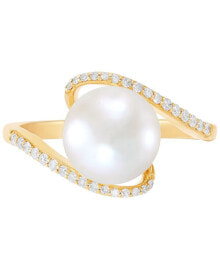 Купить ювелирные кольца и перстни Honora: Cultured Freshwater Pearl (9mm) & Diamond (1/6 ct. t.w.) Swirl Ring in 10k Gold