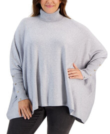 JM Collection plus Size Solid Turtleneck Poncho Sweater, Created for Macy's