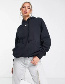 Nike – Oversize-Kapuzenpullover in Grau und Segelweiß mit kleinem Swoosh-Logo