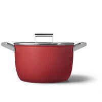 SMEG 26cm Red 50's Style Casserole - CKFC2411RDM - 7.7 L - Black - Red - Aluminium - Stainless steel - Stainless steel - Glass - Stainless steel