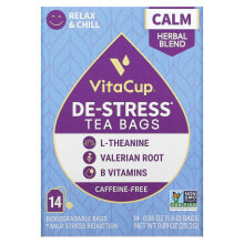 Травяные сборы и чаи vitaCup, De-Stress Tea, Caffeine-Free, 14 Bags, 0.06 oz (1.8 g) Each