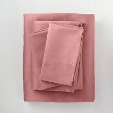 Queen 500 Thread Count Washed Supima Sateen Solid Sheet Set Rose - Casaluna