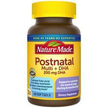 Витаминно-минеральные комплексы Nature Made Postnatal Multi+DHA Мультивитамины + Докозагексаеновая кислота 200 мг для матери и ребенка в период грудного вскармливания 60 капсул
