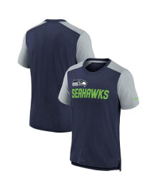 Boys Youth Heathered College Navy, Heathered Gray Seattle Seahawks Colorblock Team Name T-shirt