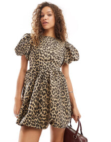 Купить женские вечерние платья Sister Jane: Sister Jane puff sleeve bubble jacquard mini dress in leopard