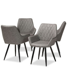 Baxton Studio astrid Mid-Century Contemporary Faux Leather Upholstered and Metal 4 Piece Dining Chair Set