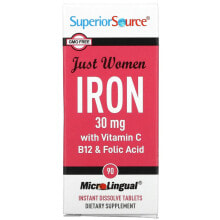 Железо Superior Source, Just Women, железо с витамином C, B12 и фолиевой кислотой, 15 мг, 90 быстрорастворимых таблеток MicroLingual