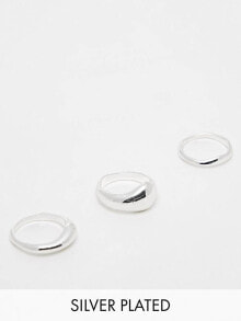 ASOS DESIGN – 3er-Pack Ringe mit Silberbeschichtung und geschmolzenem Design