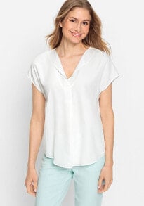 Купить женские блузки и кофточки Olsen: Women's Short Sleeve Split Neck Mixed Media Top