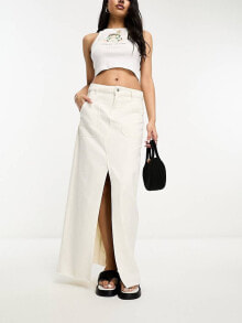 Miss Selfridge denim pocket detail maxi skirt in white купить онлайн