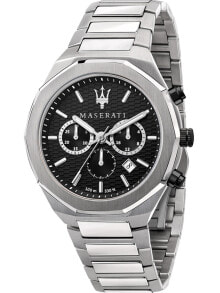 Аналоговые мужские наручные часы с серебряным браслетом Maserati R8873642004 Stile chronograph 45mm 10ATM