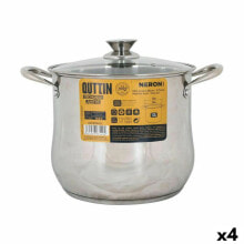 Pot with Glass Lid Quttin New Neron Steel 25,7 x 21,5 cm (4 Units)