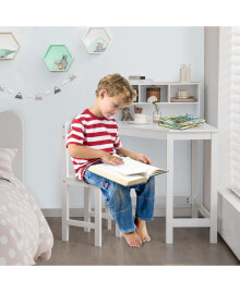 Costway kids Corner Desk & Chair Set Wooden Study Writing Workstation