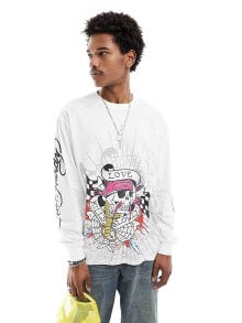 Купить мужские футболки и майки Ed Hardy: Ed Hardy long sleeve skater t-shirt with mix graphics