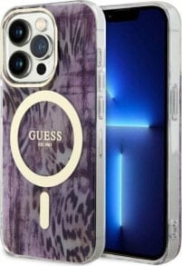 Guess Guess Leopard MagSafe - Etui iPhone 14 Pro (Różowy)