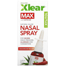 Витамины и БАДы от простуды и гриппа xlear, Max, Natural Saline Nasal Spray with Xylitol, Maximum Relief, 1.5 fl oz (45 ml)