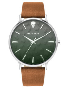 Мужские наручные часы с коричневым кожаным ремешком Police PL16023JS.13 Tasman mens 42mm 3ATM