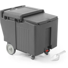Thermo-insulating container for transporting ice, mobile on wheels, capacity 110L