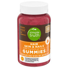 Витамины и БАДы для кожи Simple Truth Hair Skin & Nail Gummies Strawberry Жевательные таблетки с биотином для здоровья волос, кожи и ногтей 2500 мг 100 жевательных таблеток