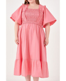English Factory women's Plus size Ruffled Smocked Midi Dress