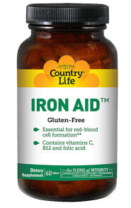 Железо Country Life Iron Aid  Бисглицинат железа с  комплексом витаминов группы В 60 таблеток