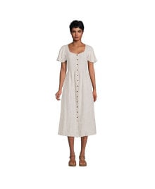 Lands' End women's Petite Linen Sweetheart Button Front Midi Dress