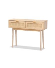 Baxton Studio baird Mid-Century Modern Finished Wood and Rattan 2 Drawer Console Table