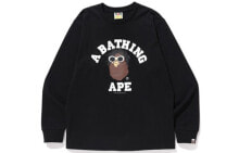 Купить мужские футболки и майки A Bathing Ape: BAPE x Wiz Khalifa COLLEGE L/S TEE 墨镜猿人头印花长袖T恤 男款 / Футболка BAPE Wiz 1F73-111-902