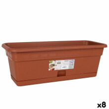 Planter with Dish Dem Squares Rectangular Brown 50 x 20 cm (8 Units)