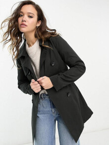 Женские пальто only button detail short trench coat in black
