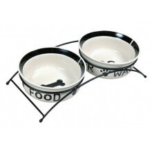 Pet feeding dish Trixie Double Bowl White Black Ceramic 0,6 L