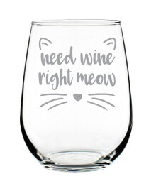 Bevvee need Wine Right Meow Funny Cat Gifts Stem Less Wine Glass, 17 oz