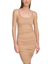 DKNY women's Jacquard Ruched Sleeveless Tank Dress