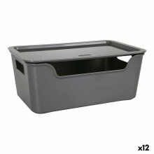 Storage Box with Lid Bella Anthracite 28 x 17,9 x 11,2 cm (12 Units) (28 x 18 x 11 cm)