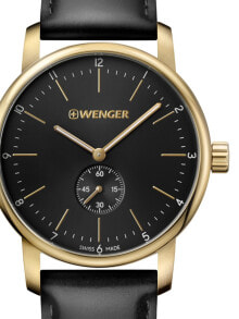 Мужские наручные часы с черным кожаным ремешком Wenger 01.1741.101 Urban Classic Mens 44mm 10 ATM