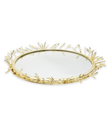 Classic Touch decorative Round Mirror Tray with Design Border, 13