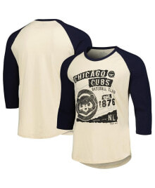 Купить мужские футболки и майки Majestic: Men's Cream/Navy Chicago Cubs Raglan 3/4-Sleeve T-Shirt